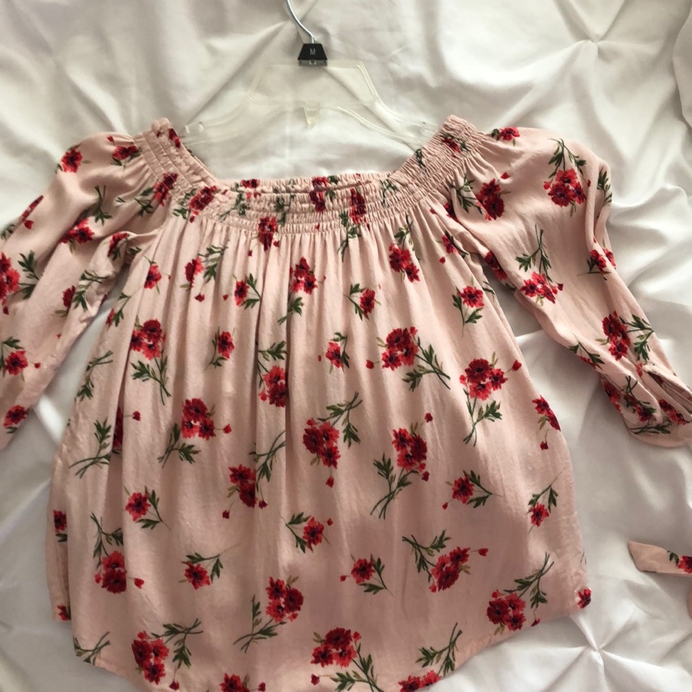 baby pink floral off the shoulder blouse